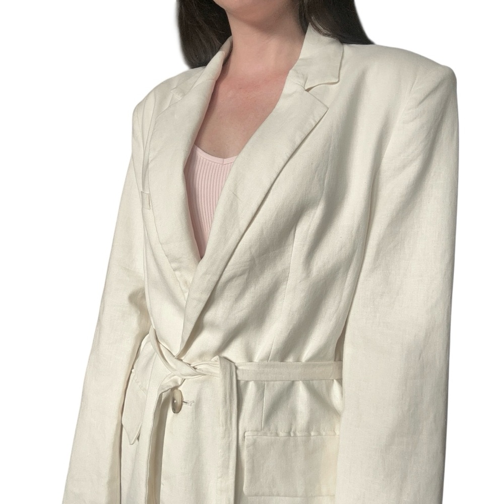 Zara Linen Off White Blazer with Belt - Picture 8 of 8
